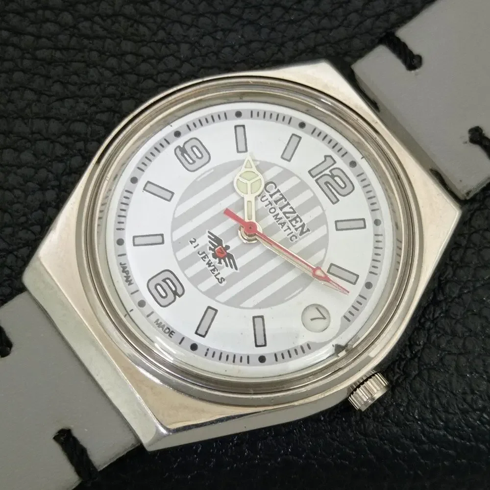 Vintage 1981 Citizen Automatic Mens Silver Watch W/daydate & White accents